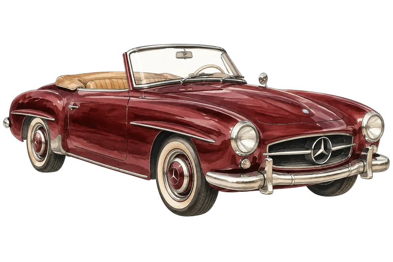 A classic burgundy Mercedes-Benz